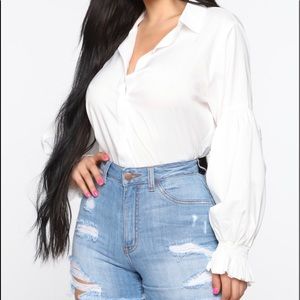 FashionNova Long Sleeve White Button Up*NEVER WORN